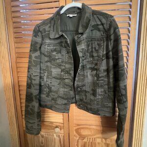 LOFT XS Olive Camo Jacket Cropped Utility Military Style Cotton Jacket